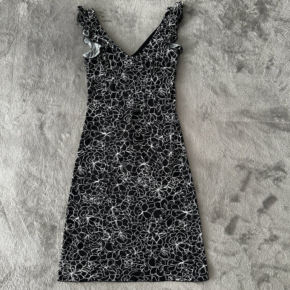 Vintage 90s Y2K La Belle Black Babydoll Midi Dress Women's Medium Black Floral